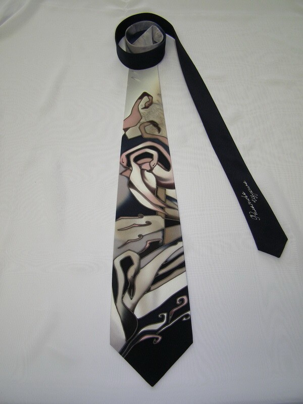 галстук "Фламинго", ручная роспись, 100% шёлк