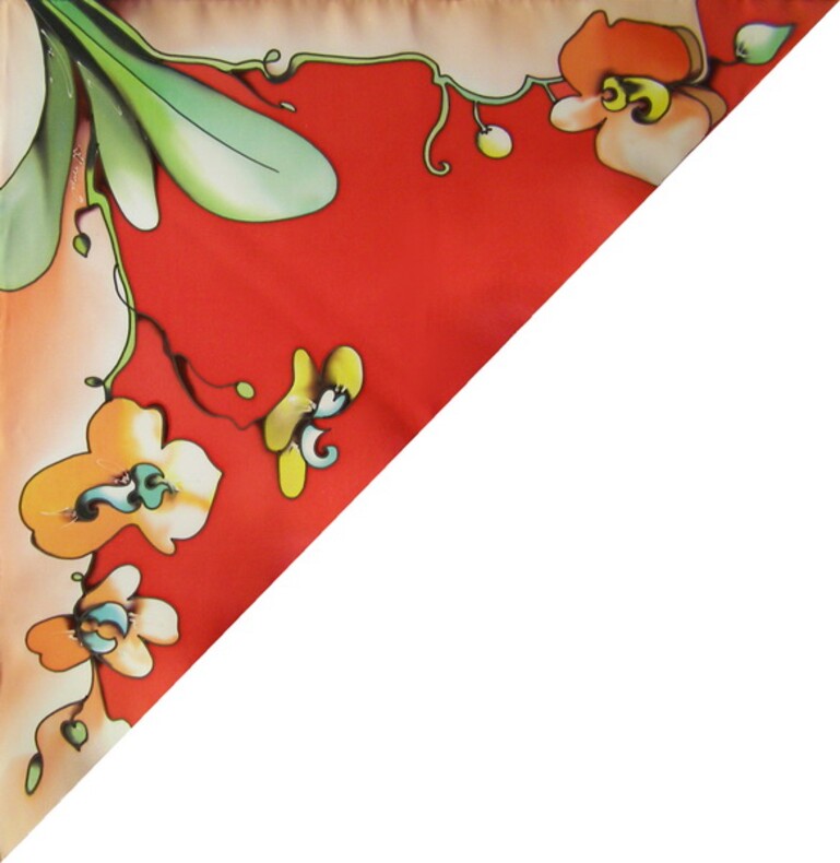косынка "Сад Орхидей", 70х70 см, ручная роспись, 100% шёлк