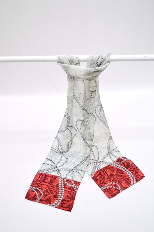 шарф "Кожаный шёлк.Танцующий жемчуг" 20х175 см, 100% шёлк