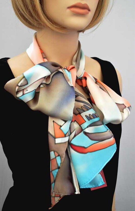 шарф "Италия" 20х175 см , ручная роспись, 100% шёлк
