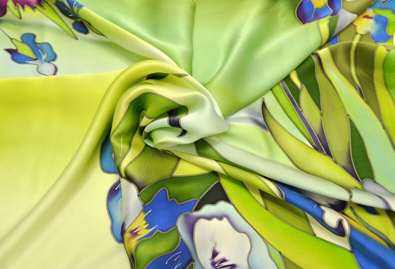 платок "Ирисы по Ван Гогу" 90х90 см, ручная роспись, 100% шёлк