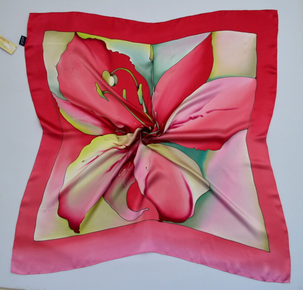 платок "Мадрид" (ярко-розовый) 90 х 90 см, ручная роспись, 100% шёлк