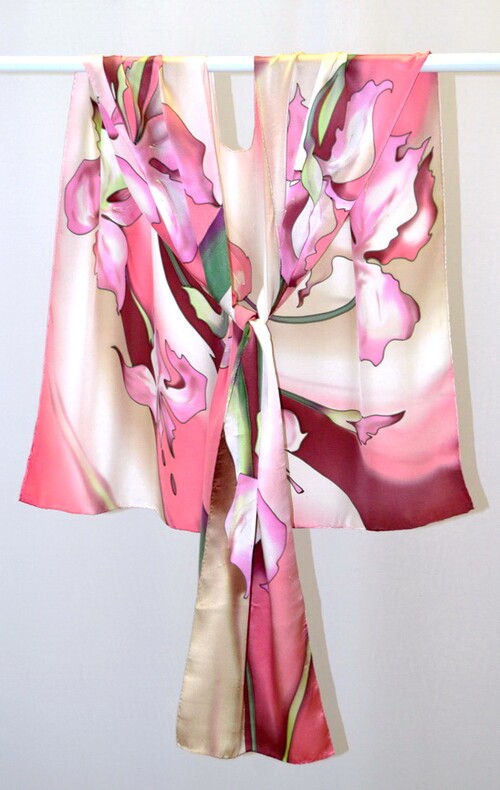 Типпет "Орхидеи" розовый, 100% шёлк, ручная роспись