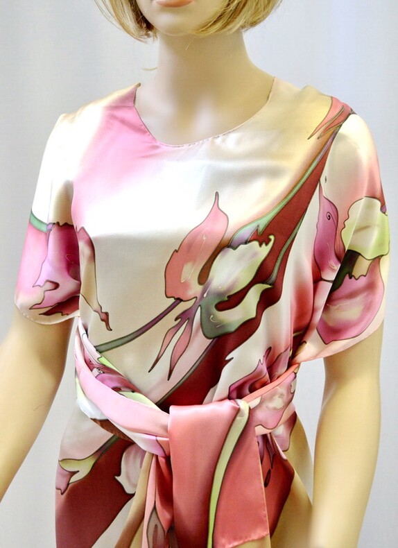 Типпет "Орхидеи" розовый, 100% шёлк, ручная роспись